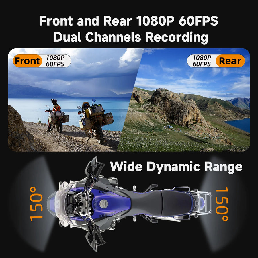 HFK | HFK   HM502   Motorcycle   Dash   Cam   –   1080P Ultra   HD   Dual   Lens   with   5G   WiFi