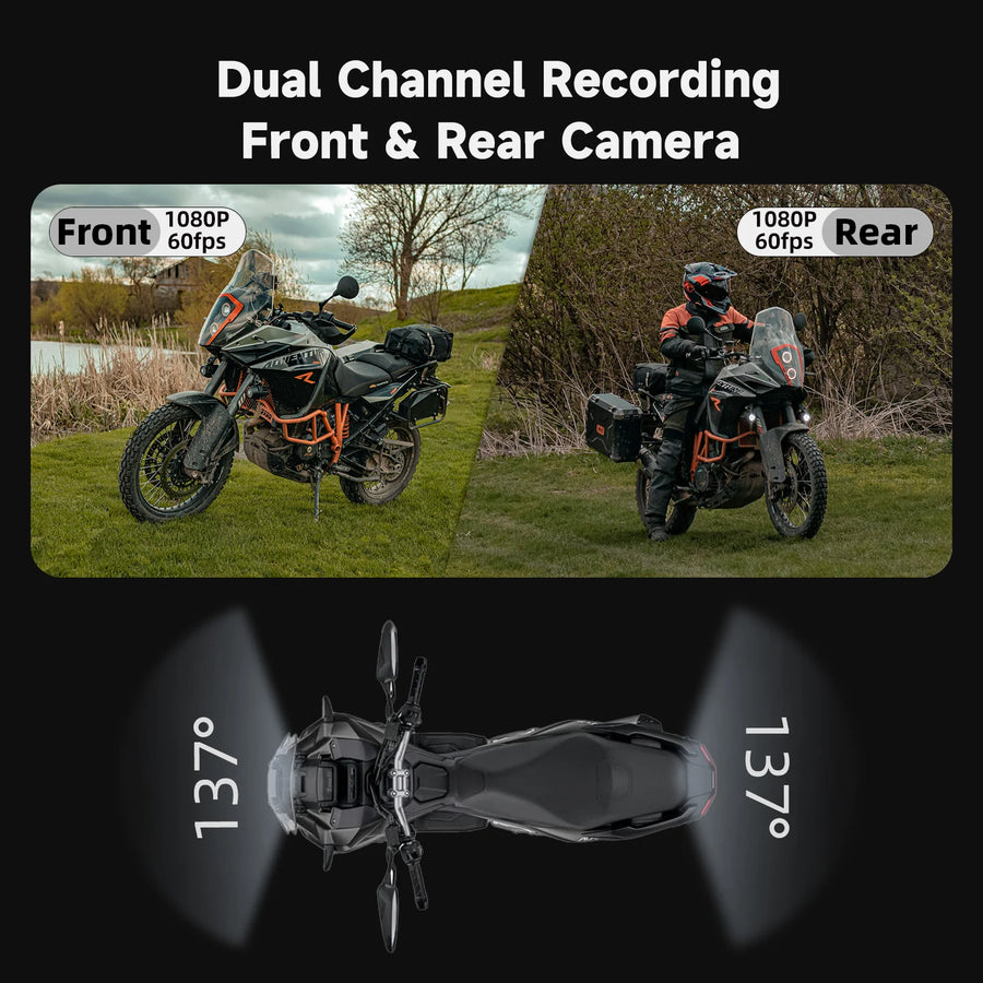 HFK | HFK   HM201   Concealed   Motorcycle   Dash Cam   –   Dual   Lens   Full   HD   Camera   with   Night Vision