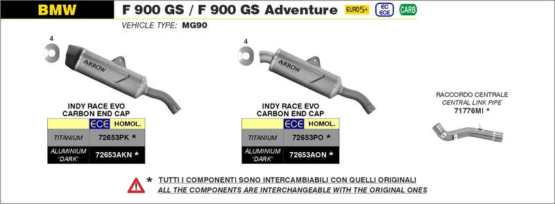 72653AKN | ARROW EXHAUST | BMW F 900 GS / GS Adventure 2024 | Indy Race EVO aluminium "Dark" silencer with carby end cap Current price