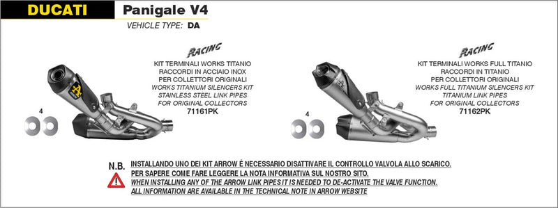 ARROW EXHAUST | DUCATI STREETFIGHTER V4 / PANIGALE V4 2020-24 | Titanium Works silencers (right and left) with stainless steel link pipies | 71161PK