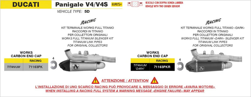 ARROW EXHAUST | Ducati Panigale V4 2025 | Titanium "Dark" Works silencer with titanium link pipes | 71163PKR