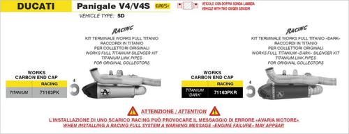 ARROW EXHAUST | Ducati Panigale V4 2025 | Titanium "Dark" Works silencer with titanium link pipes | 71163PKR