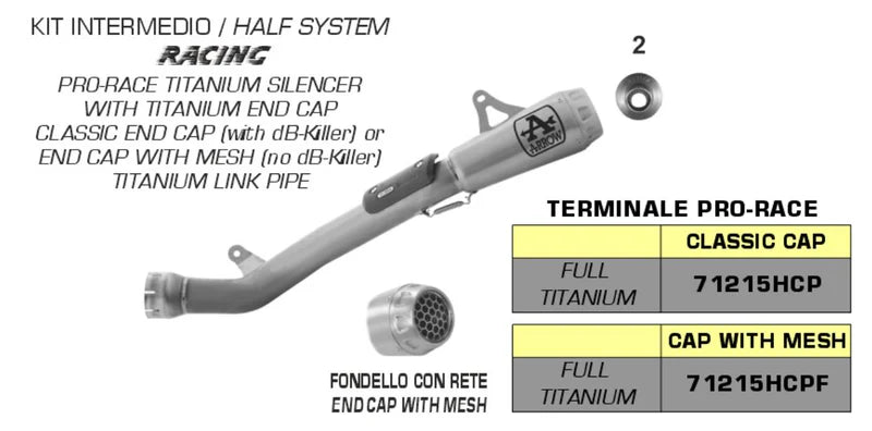 ARROW EXHAUST | Kawasaki ZX-10R / ZX-10RR 2021/2025 | Half system racing - Pro-Race titanium silencer + titanium link pipe | 71215HCP