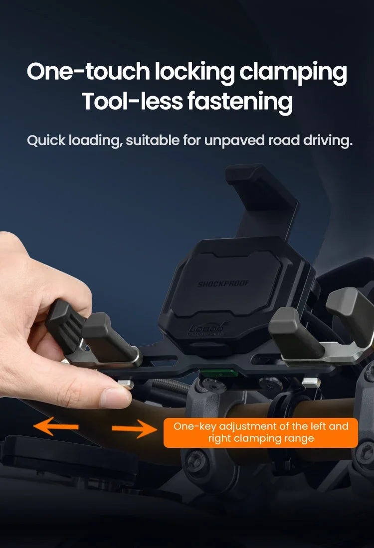 LOBOO | LOBOO PH06  Phone Holder  13mm Fixed Position Model with charging  Anti-Vibration Phone Mount - Magnetic Damping  Aluminum Motorcycle Holder (Fits 4.7"-7.2" Phones)