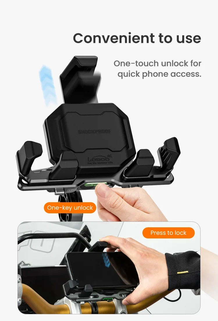LOBOO | LOBOO PH06  Phone Holder Sport Bike Model With Wireless Charging Anti-Vibration Phone Mount - Magnetic Damping