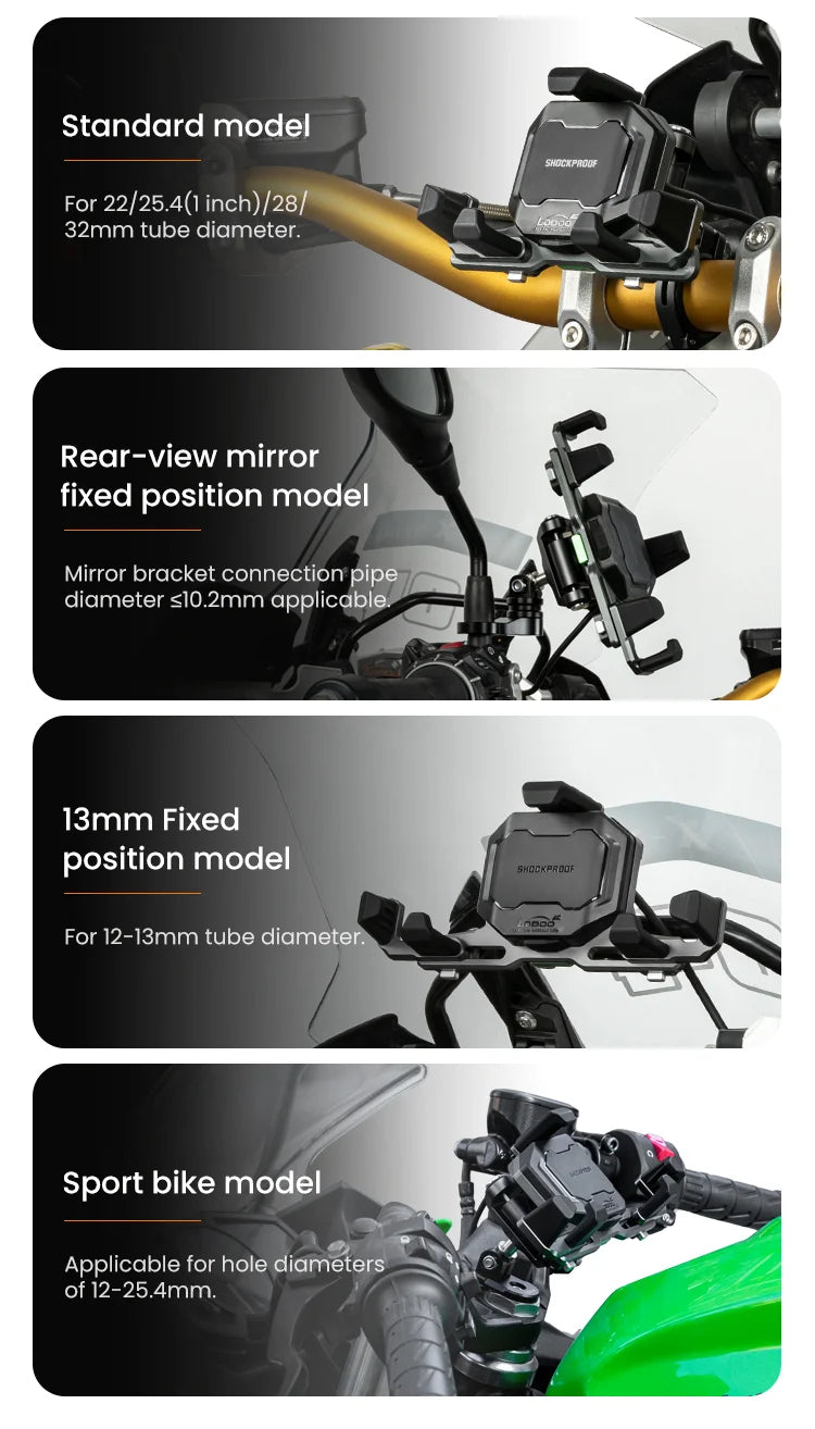 LOBOO | LOBOO PH06  Phone Holder Sport Bike Model With Wireless Charging Anti-Vibration Phone Mount - Magnetic Damping