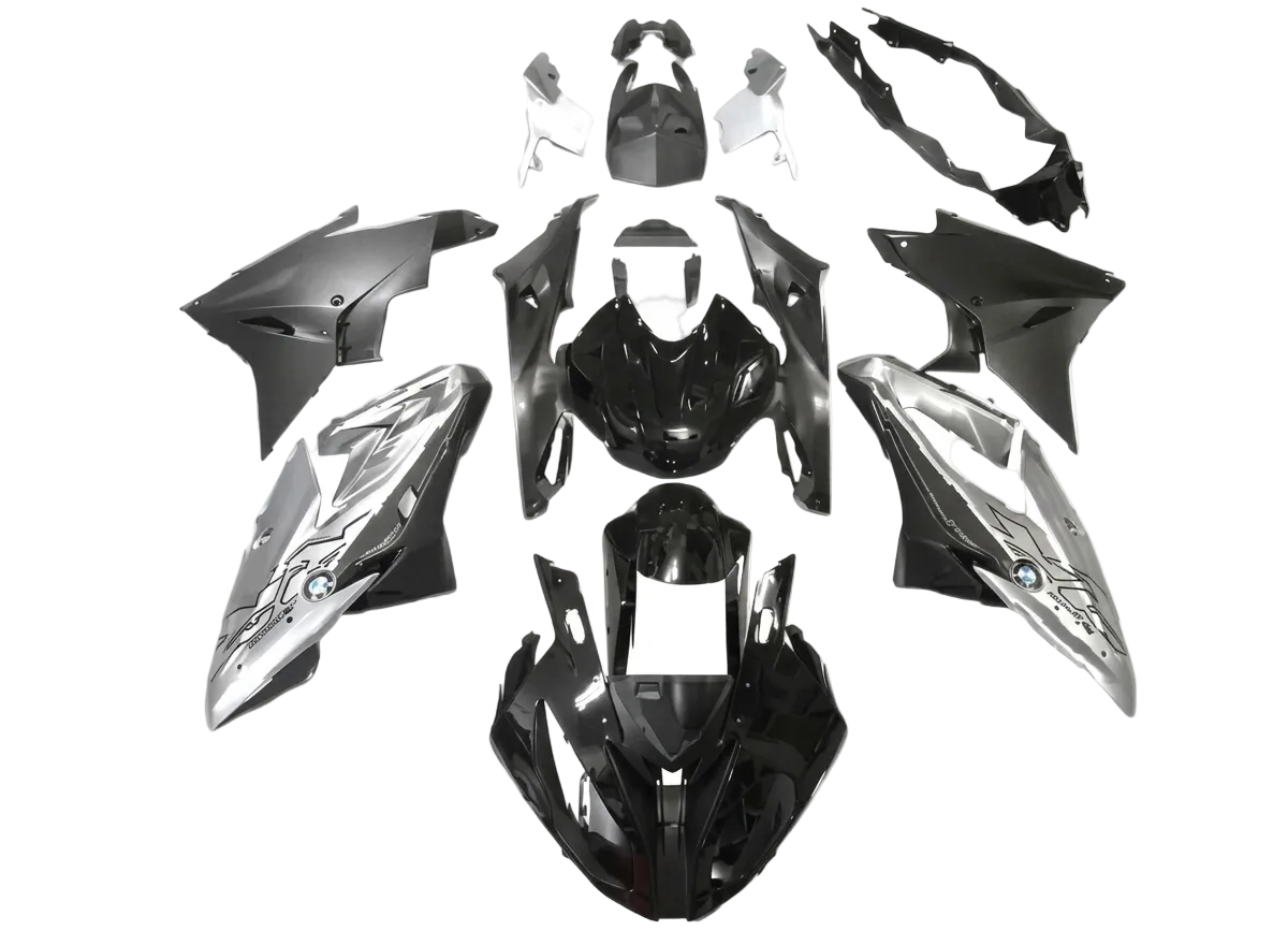 AXXON | BMW S1000RR Silver & Gloss Black Geometric Body Kit (2017–2018 Fitment)
