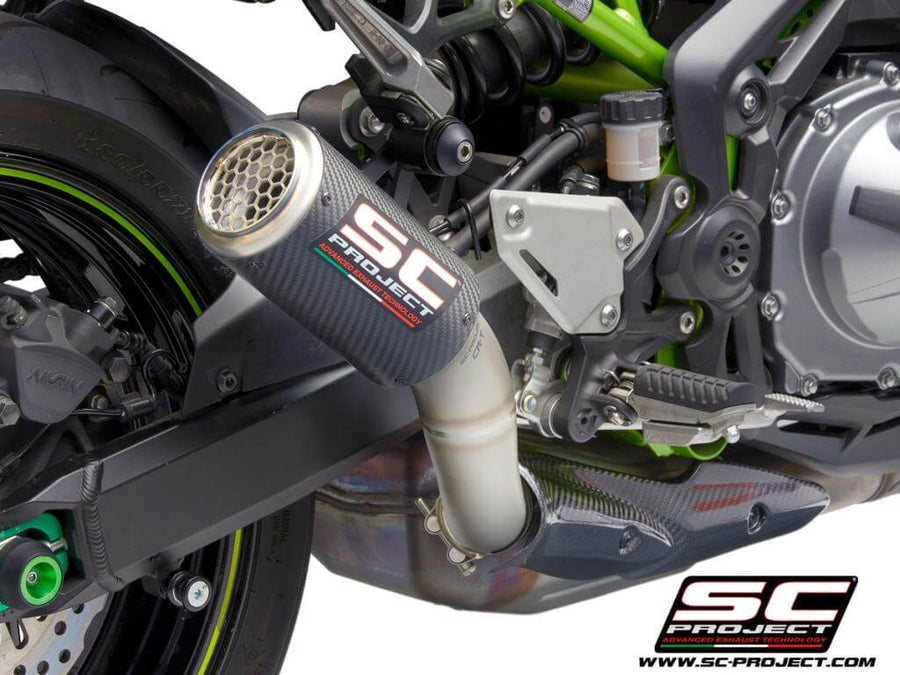 SC Project Exhaust CR-T carbon (2017-2019) with stoneguard grid for Kawasaki Z900 (Without Carbon fibre heat protection)
