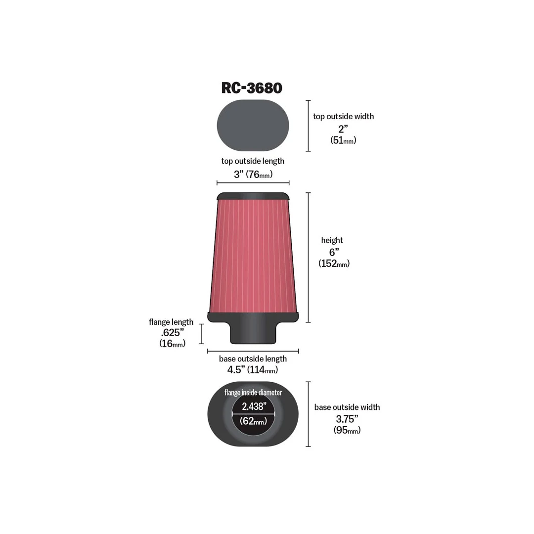 K&N | K&N High-Flow Universal Air Filter – 2-7/16" Flange