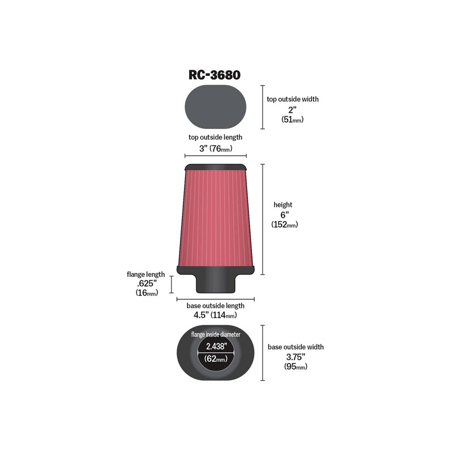 K&N | K&N High-Flow Universal Air Filter – 2-7/16" Flange