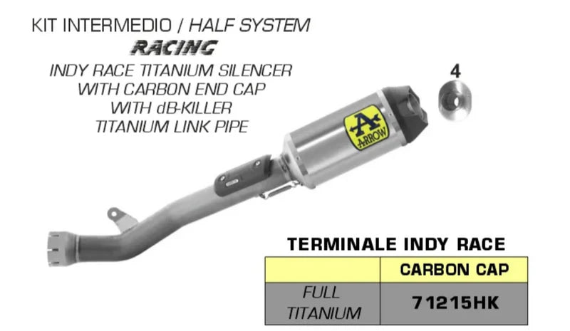 ARROW EXHAUST | Kawasaki ZX-10R / ZX-10RR 2021/2025 | Half system racing - Indy Race titanium silencer + titanium link pipe | 71215HK