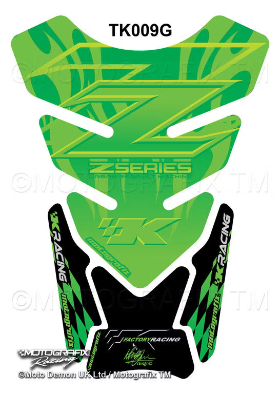 Motografix | Motografix Kawasaki Z750 / Z1000 Green 3D Gel Tank Pad - Green with Black