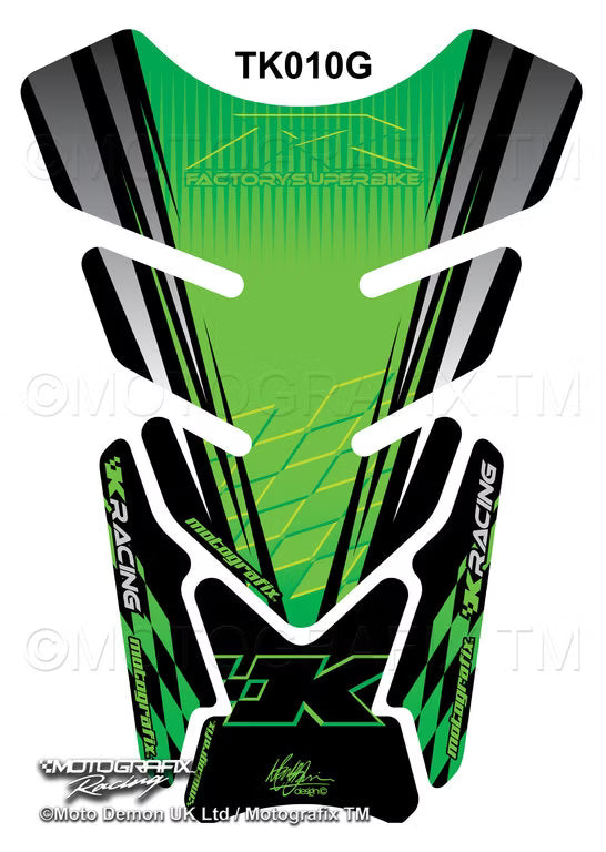 Motografix | Motografix Kawasaki ZX6R / ZX10R 3D Gel Tank Pad - Green with Black