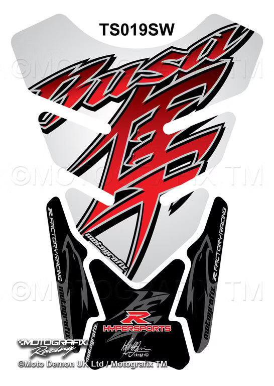 Motografix | Motografix Suzuki GSX1300R Hayabusa White Red 3D Gel Tank Pad - White / Red