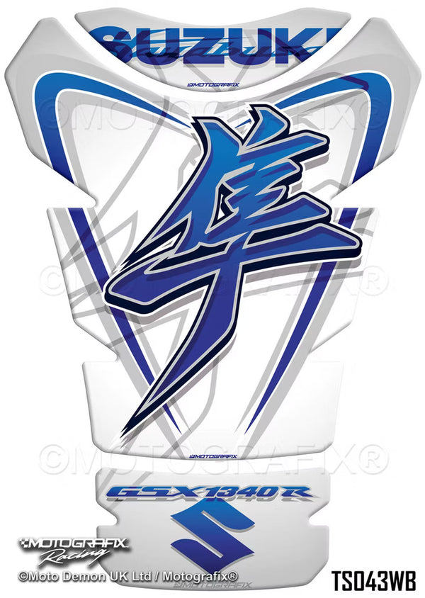 Motografix | Motografix Suzuki Hayabusa 1340 2026 Tank Pad Protector - White with Blue