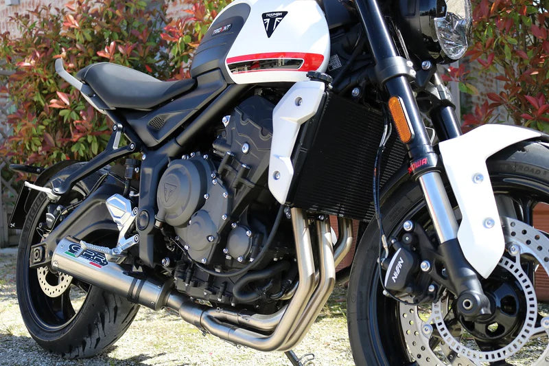 E5.T.94.CAT.M3.TN | G.P.R EXHAUST | TRIUMPH TRIDENT 660 2021-2024, M3 TITANIUM NATURAL, HOMOLOGATED LEGAL FULL SYSTEM EXHAUST, INCLUDING REMOVABLE DB KILLER AND CATALYST