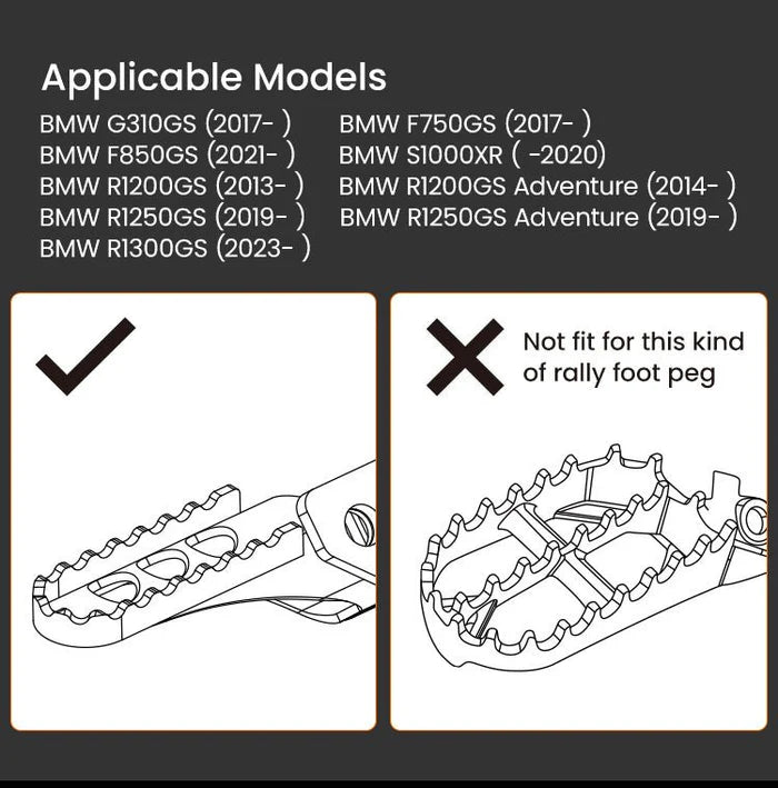 LOBOO Wide Foot Peg Enlargers for BMW R1300GS, R1250GS & F750GS | CNC Aluminum Footrest Extension