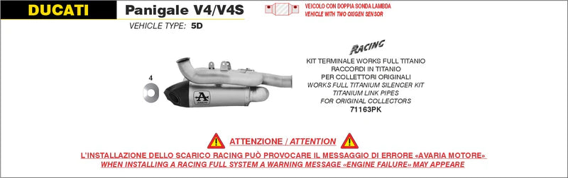 ARROW EXHAUST | Ducati Panigale V4 2025 | Titanium Works silencer with titanium link pipes | 71163PK