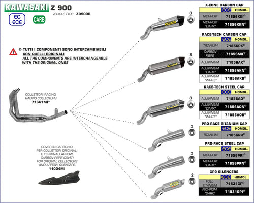 ARROW EXHAUST | Kawasaki Z 900 2017-2019 | Race-Tech carby silencer with carby end cap Sold out | 71856MK