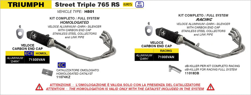 71505VAN | ARROW | Triumph STREET TRIPLE 765 RS 2023-24 | Homologated full system with Veloce aluminium "Dark" silencer