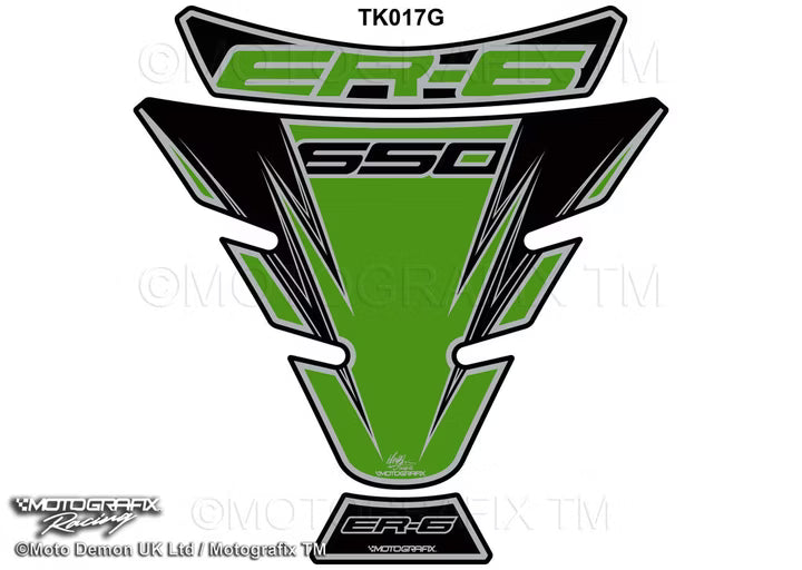 Motografix | Motografix Kawasaki ER6F / ER6N EX650 2006–2014 3D Gel Tank Pad - Green / Black