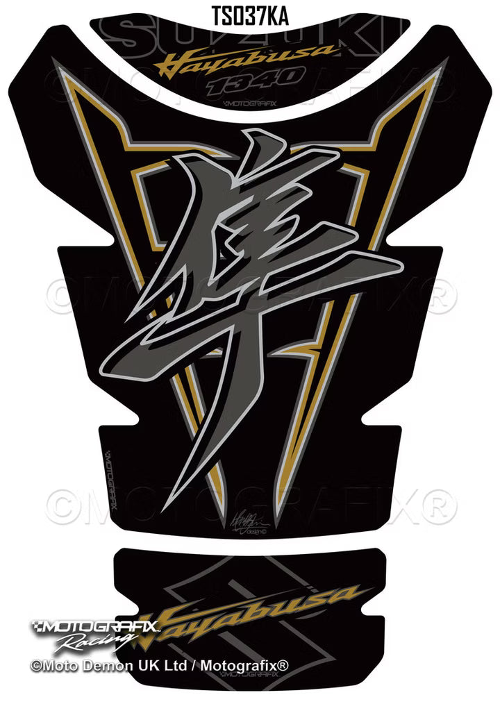 Motografix | Motografix Suzuki Hayabusa 1340 2021–2025 3D Gel Tank Pad - BLACK / GREY