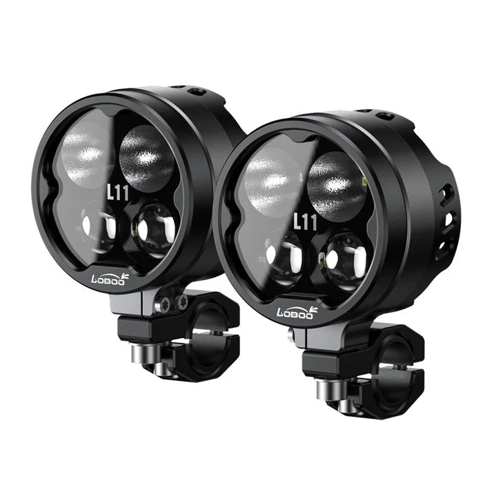 L11 Motorcycle Auxiliary Lights – 15000LM High/Low Beam with 3 Warning Modes, IP68 Waterproof, Intelligent Temp Control (Pair)