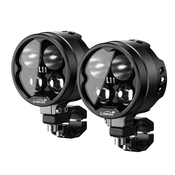 L11 Motorcycle Auxiliary Lights – 15000LM High/Low Beam with 3 Warning Modes, IP68 Waterproof, Intelligent Temp Control (Pair)