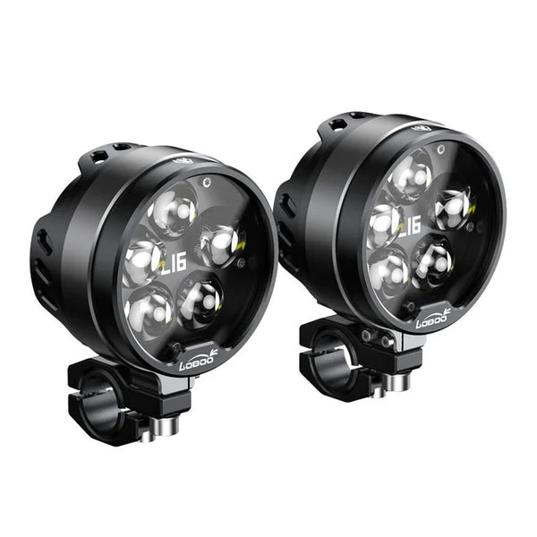 L16 Motorcycle Auxiliary Lights – 19000LM High & Low Beam LEDs, 3-Mode Warning, IP68 Waterproof, Intelligent Temp Control (Pair)