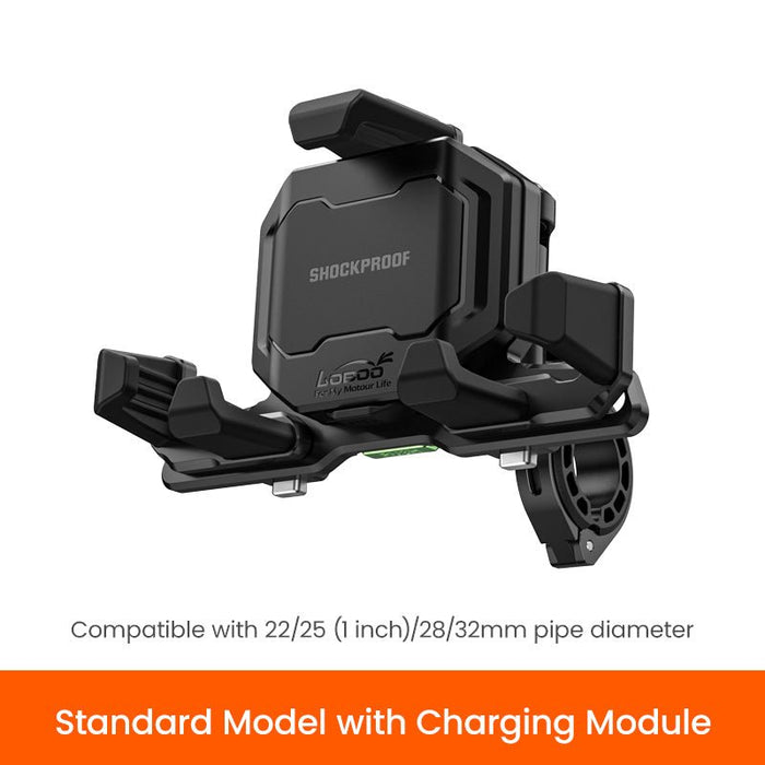 LOBOO | LOBOO PH06  Phone Holder  Standard Model With Charging Anti-Vibration Phone Mount - Magnetic Damping + 15W Wireless Charging - Aluminum Motorcycle Holder (Fits 4.7"-7.2" Phones)