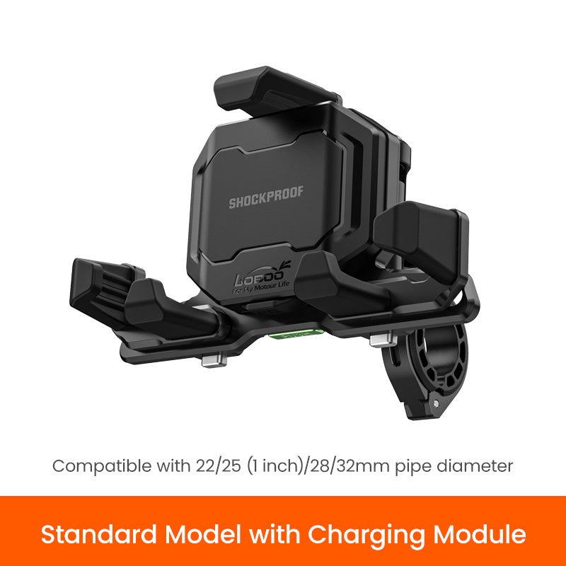 LOBOO | LOBOO PH06  Phone Holder  Standard Model With Charging Anti-Vibration Phone Mount - Magnetic Damping + 15W Wireless Charging - Aluminum Motorcycle Holder (Fits 4.7"-7.2" Phones)