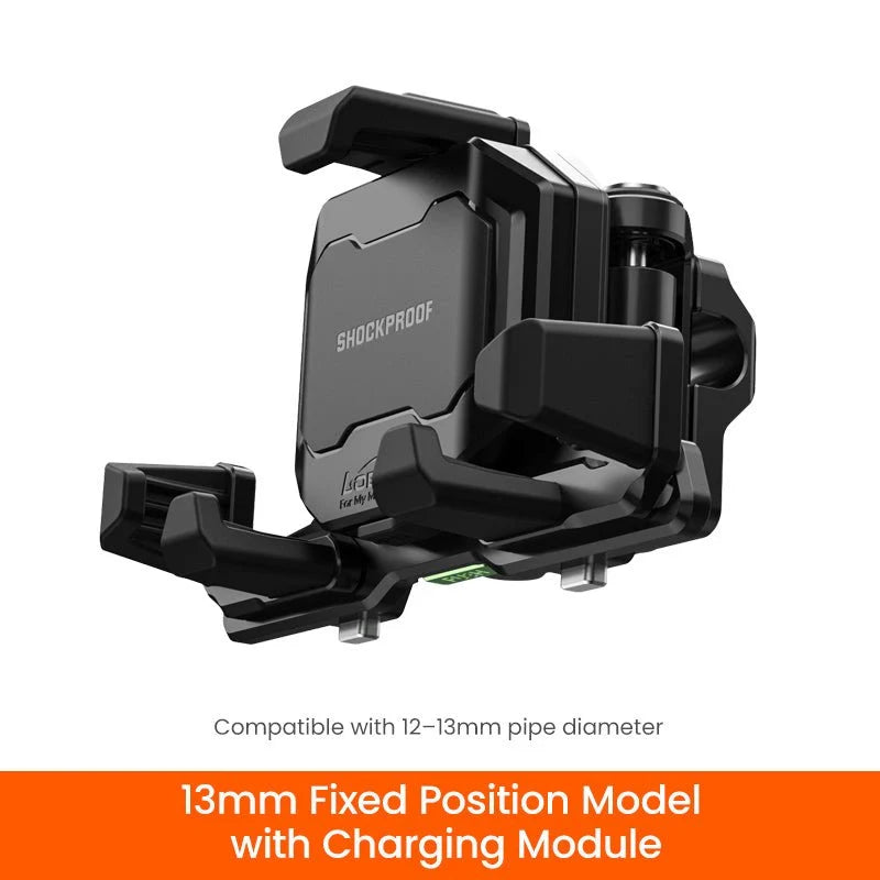 LOBOO | LOBOO PH06  Phone Holder  13mm Fixed Position Model with charging  Anti-Vibration Phone Mount - Magnetic Damping  Aluminum Motorcycle Holder (Fits 4.7"-7.2" Phones)
