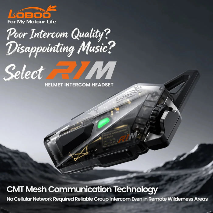 LOBOO R1M Motorcycle Intercom Helmet Headset – 24-Rider Bluetooth Mesh, 60H, IP67