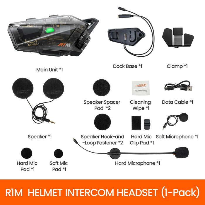 LOBOO | LOBOO R1M Motorcycle Intercom Helmet Headset – 24-Rider Bluetooth Mesh, 60H, IP67