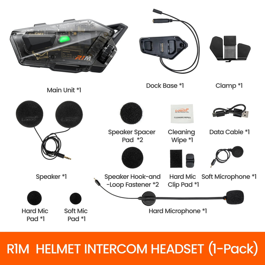 LOBOO | LOBOO R1M Motorcycle Intercom Helmet Headset – 24-Rider Bluetooth Mesh, 60H, IP67