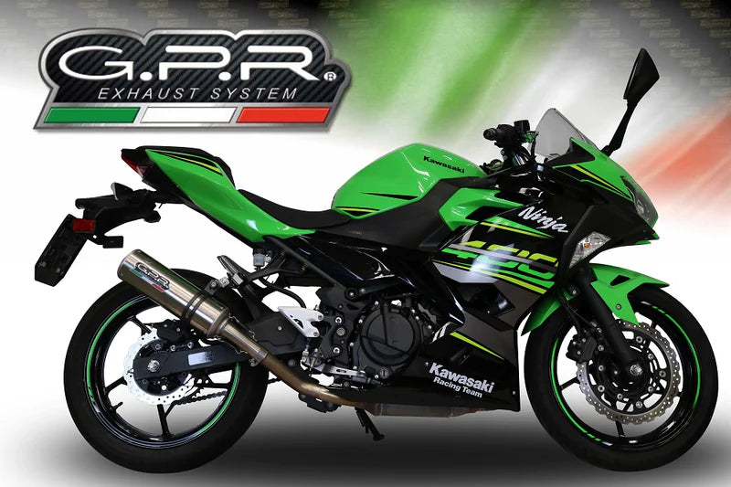 E5.K.174.M3.TN | G.P.R EXHAUST | KAWASAKI NINJA 400 2023-2024, M3 TITANIUM NATURAL, HOMOLOGATED LEGAL SLIP-ON EXHAUST INCLUDING REMOVABLE DB KILLER AND LINK PIPE