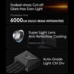 SMNU | SMNU Front Motorcycle Auxiliary LED Headlights Fog Lights IP67 Waterproof Long Range Dual Color High/Low Beam Spotlights 12-85V