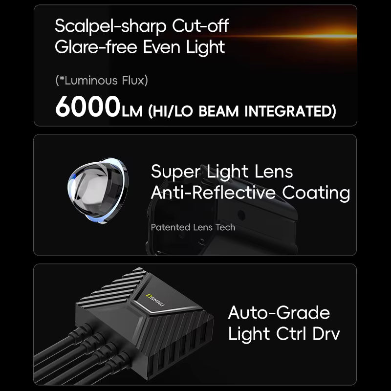 SMNU | SMNU Front Motorcycle Auxiliary LED Headlights Fog Lights IP67 Waterproof Long Range Dual Color High/Low Beam Spotlights 12-85V