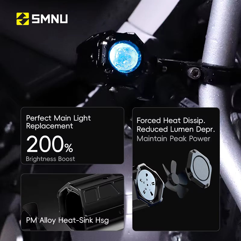 SMNU | SMNU Front Motorcycle Auxiliary LED Headlights Fog Lights IP67 Waterproof Long Range Dual Color High/Low Beam Spotlights 12-85V