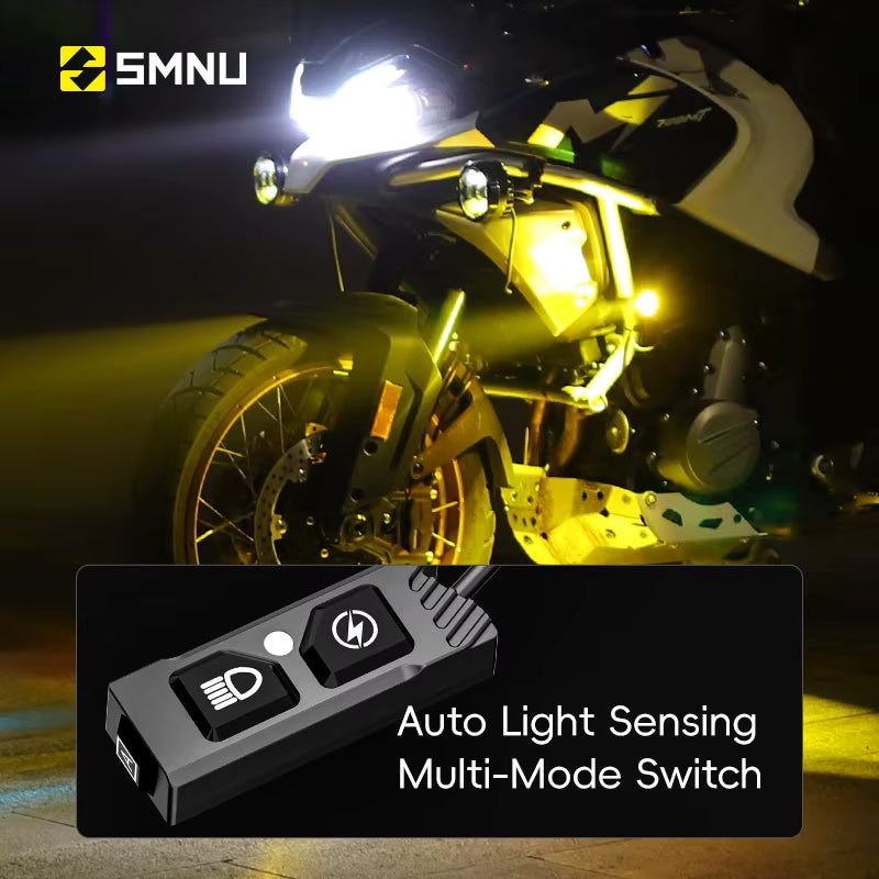 SMNU | SMNU Front Motorcycle Auxiliary LED Headlights Fog Lights IP67 Waterproof Long Range Dual Color High/Low Beam Spotlights 12-85V