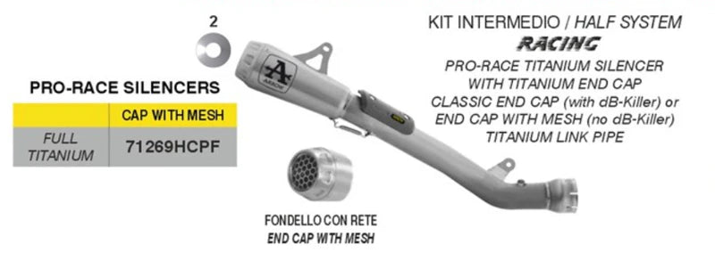 ARROW EXHAUST | Kawasaki ZX-10R / ZX-10RR 2026 | Half system racing - Pro-Race titanium silencer + titanium link pipe - end cap with mesh | 71269HCPF