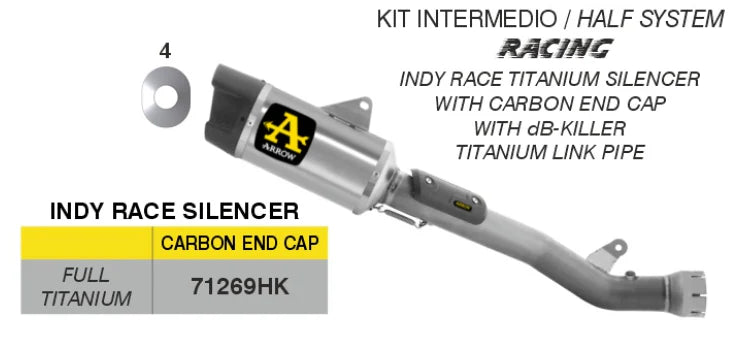 ARROW EXHAUST | Kawasaki ZX-10R / ZX-10RR 2026 | Half system racing - Indy Race titanium silencer + titanium link pipe | 71269HK