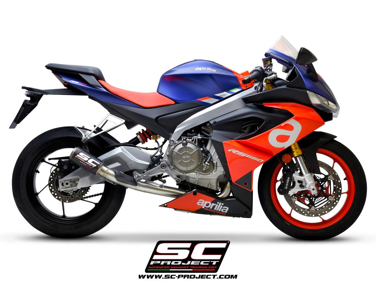 APRILIA RS 660 (2020 – 2023) Full exhaust system 2-1, Stainless steel, with CR-T Carbon Fiber Muffler