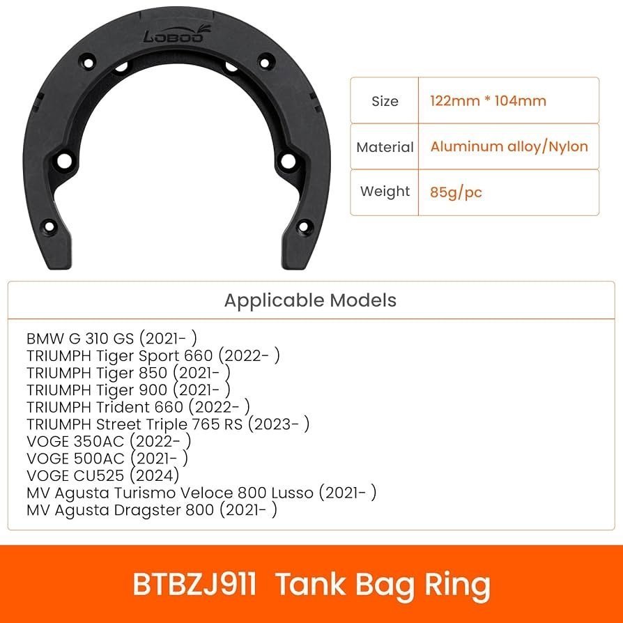 BTBZJ911-MV | MV Agusta | Turismo Veloce 800 Lusso (2021-) / Dragster 800 (2021-) | Loboo | Tank Bag Ring - Image 2
