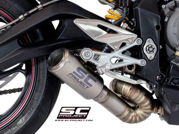 SC Project Performance Exhaust for Triumph Street Triple 765 (2020-2022) CR-T Muffler, Titanium, with s-shaped connection with welded sector curves