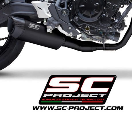 SC Project Full Exhaust System for Kawasaki Ninja 650 (2020) Full exhaust system 2-1, with SC1-R GT Muffler, matt black painted titanium, with carbon fiber end cap