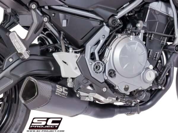 SC Project Full Exhaust System for Kawasaki Ninja 650 (2017-2019) Full exhaust system 2-1, with SC1-R GT Muffler, matt black painted titanium, with carbon fiber end cap