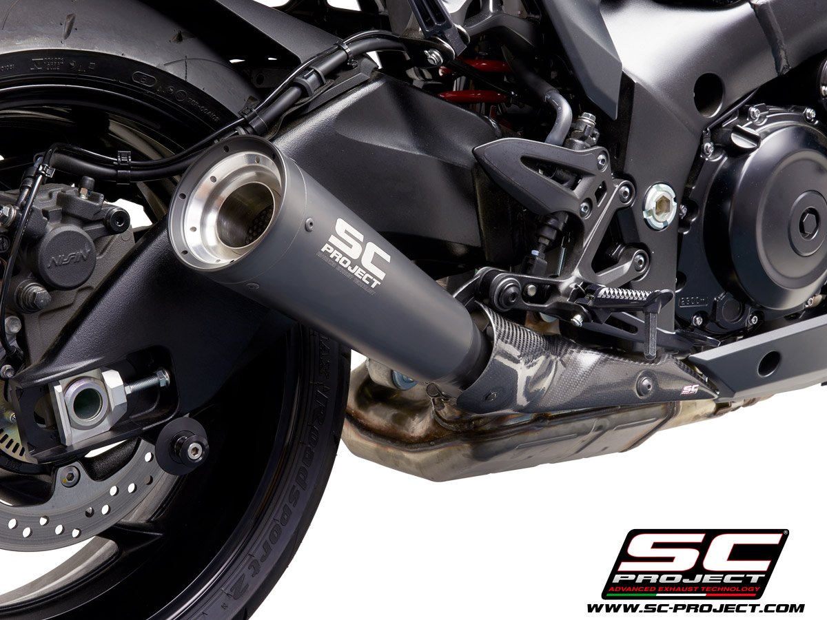 SC Project Performance Exhaust for Suzuki Katana Metal Black Muffler, Stainless Steel, with black & silver painted CNC aluminum end cap