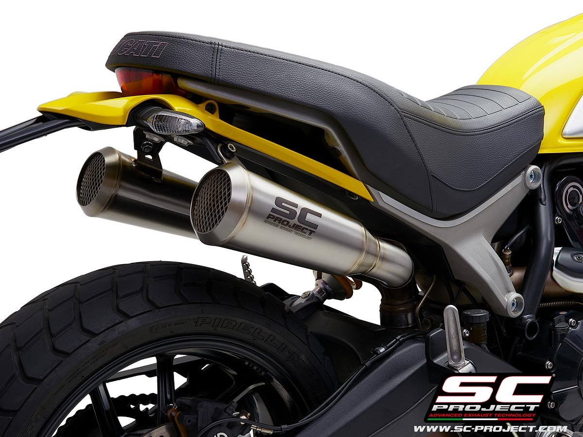 SC Project Performance Exhaust for Ducati Scrambler 1100 (2018-2019) Pair of Conic 70'S Mufflers, brushed stainless Steel