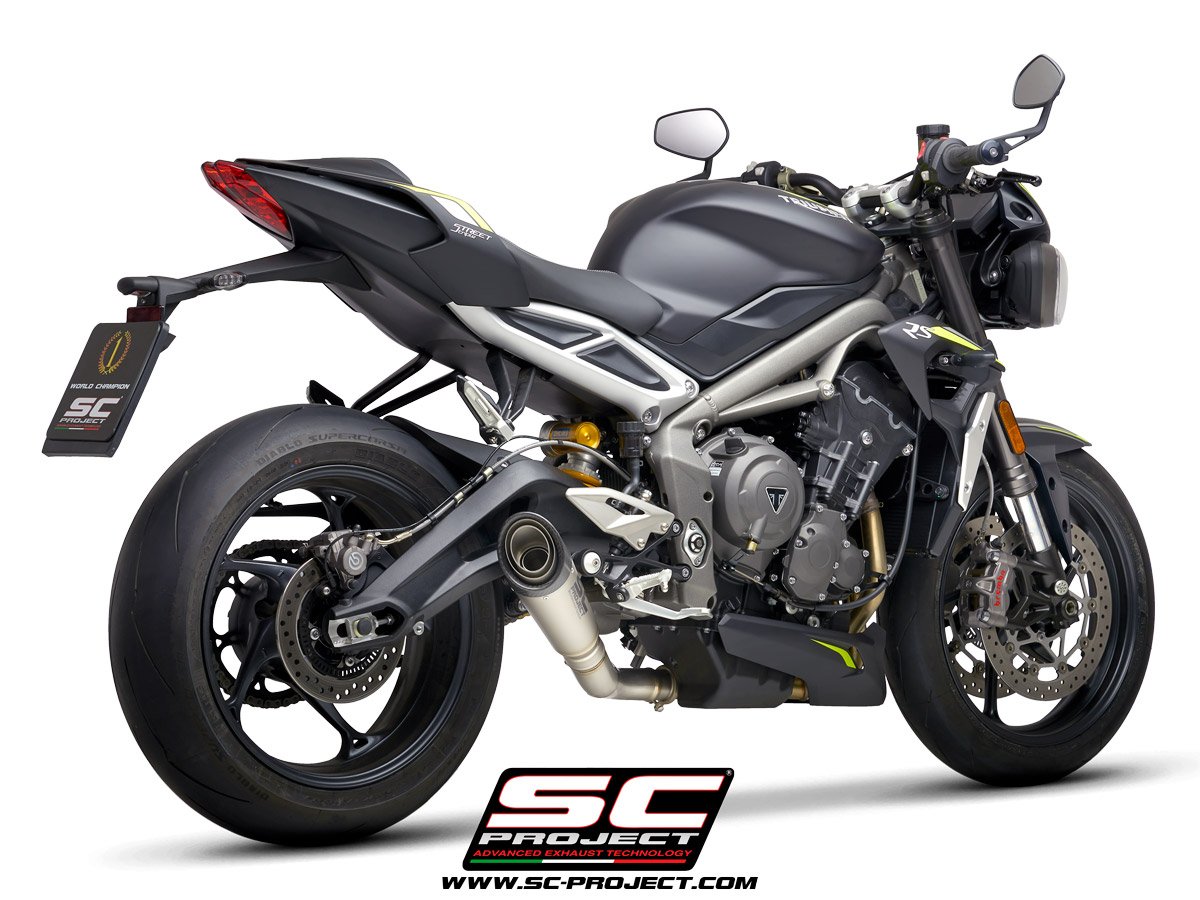 SC Project Performance Exhaust for Triumph Street Triple 765 (2017-2019) S1 Muffler, Titanium, with Carbon fiber end cap - Image 3